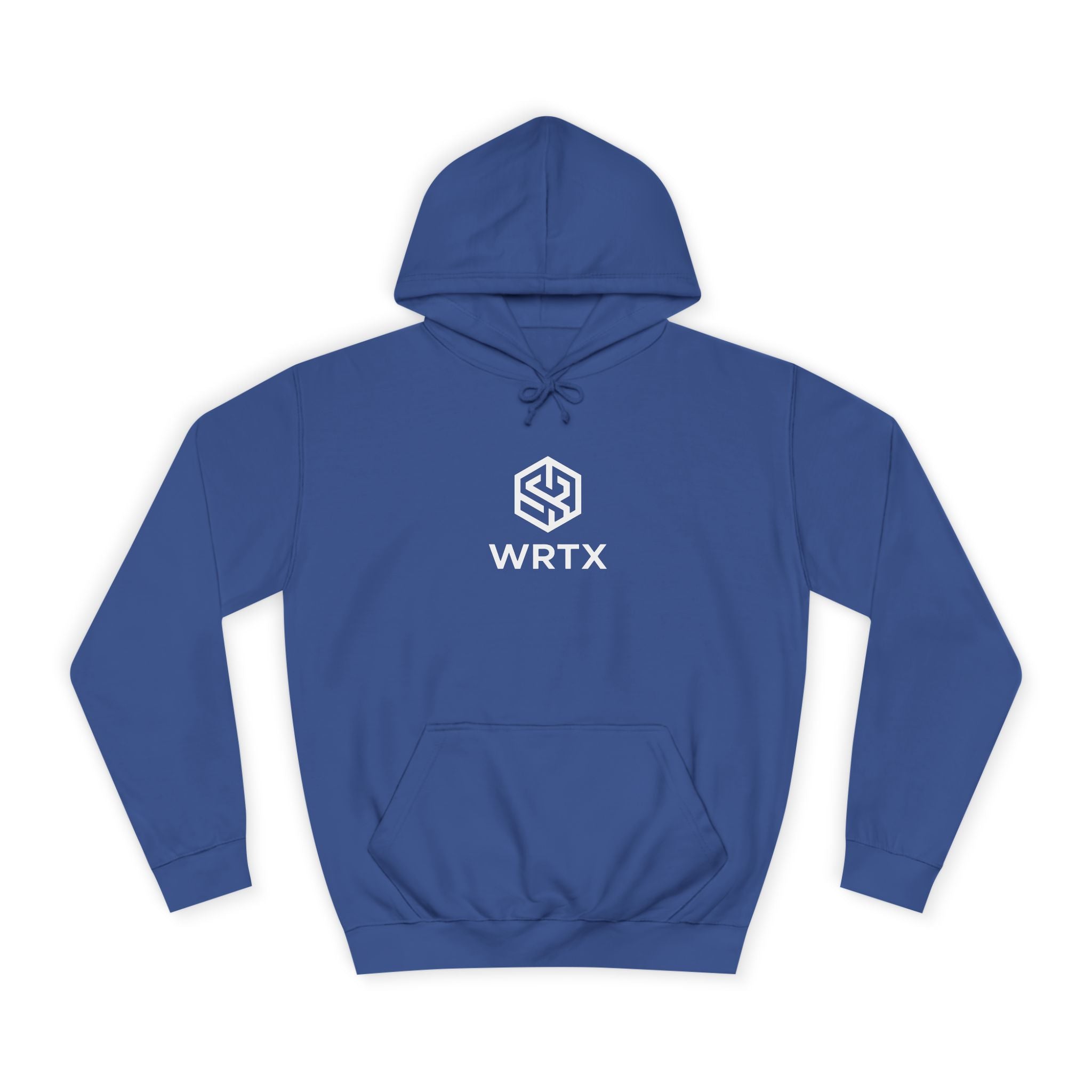 College Hoodie — WRTX Logo Front & “Hustle More, Coffee Less” Circle Back Design