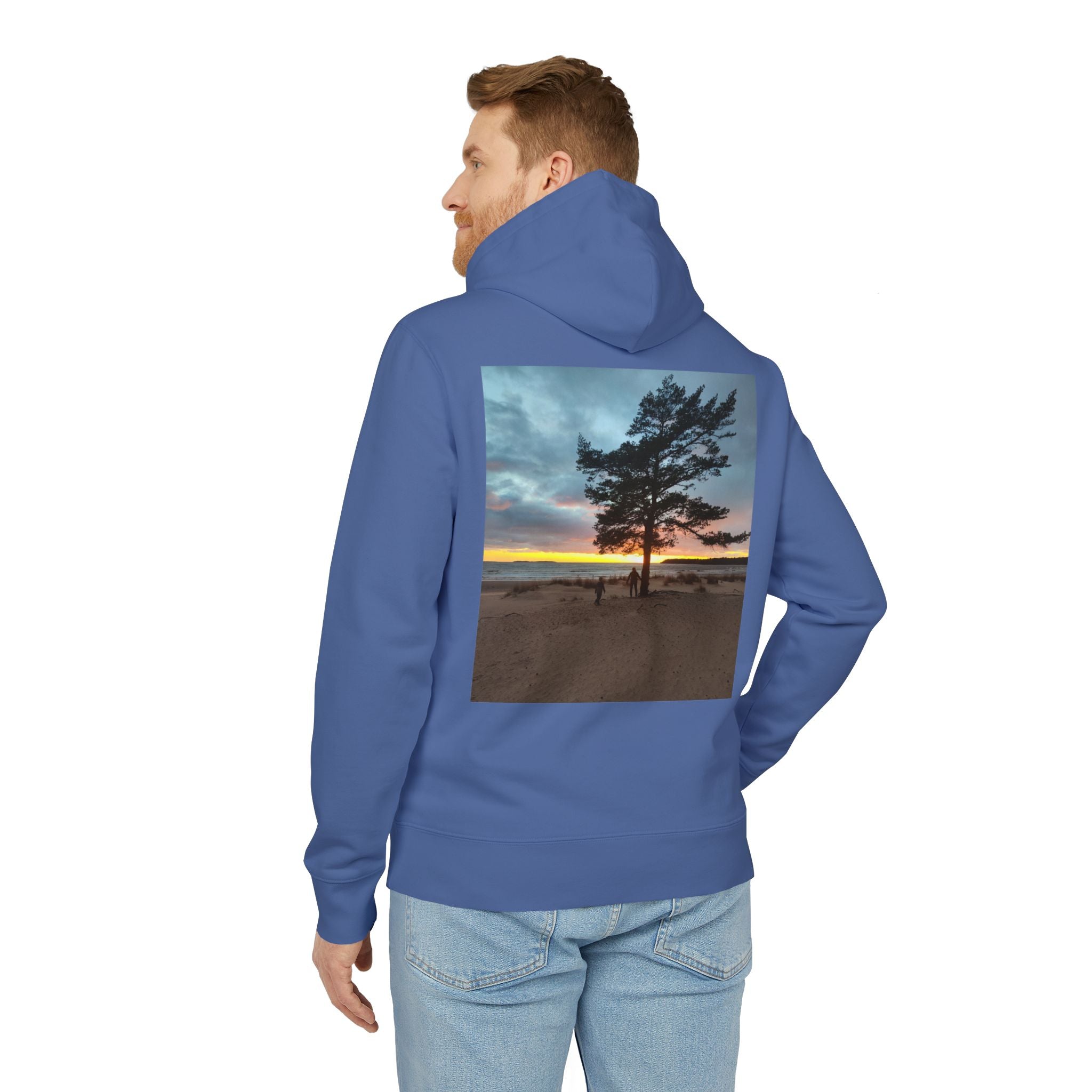 Sunset Beach Tree Hoodie — Scenic Back-Print Pullover