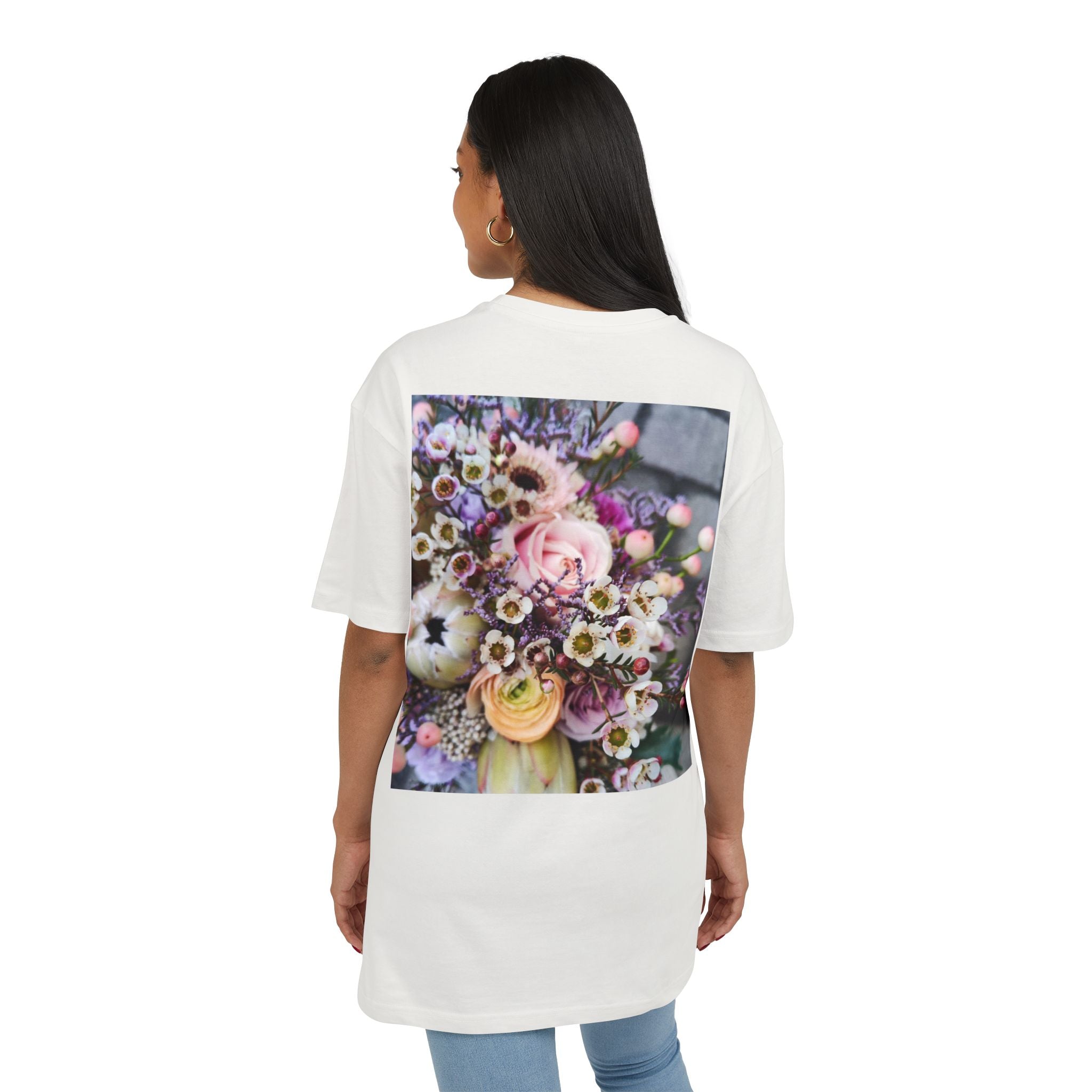 Floral WRX Tee — Oversized White Graphic T‑Shirt with Bouquet Back Print