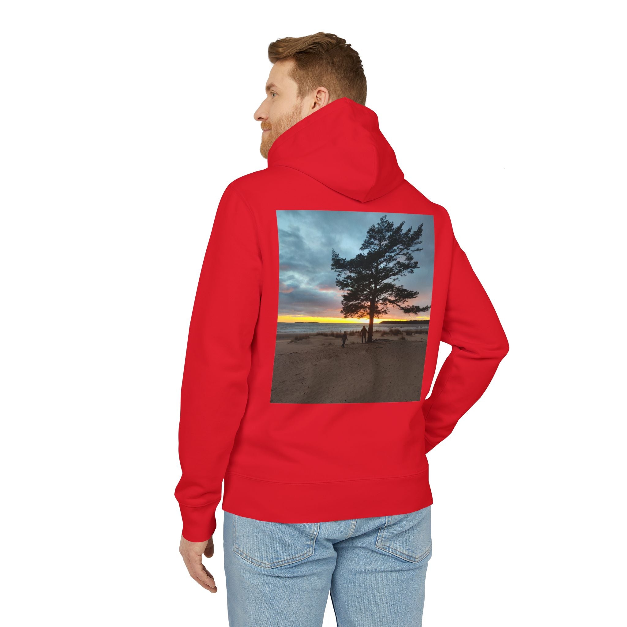 Sunset Beach Tree Hoodie — Scenic Back-Print Pullover