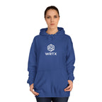 College Hoodie — WRTX Logo Front & “Hustle More, Coffee Less” Circle Back Design