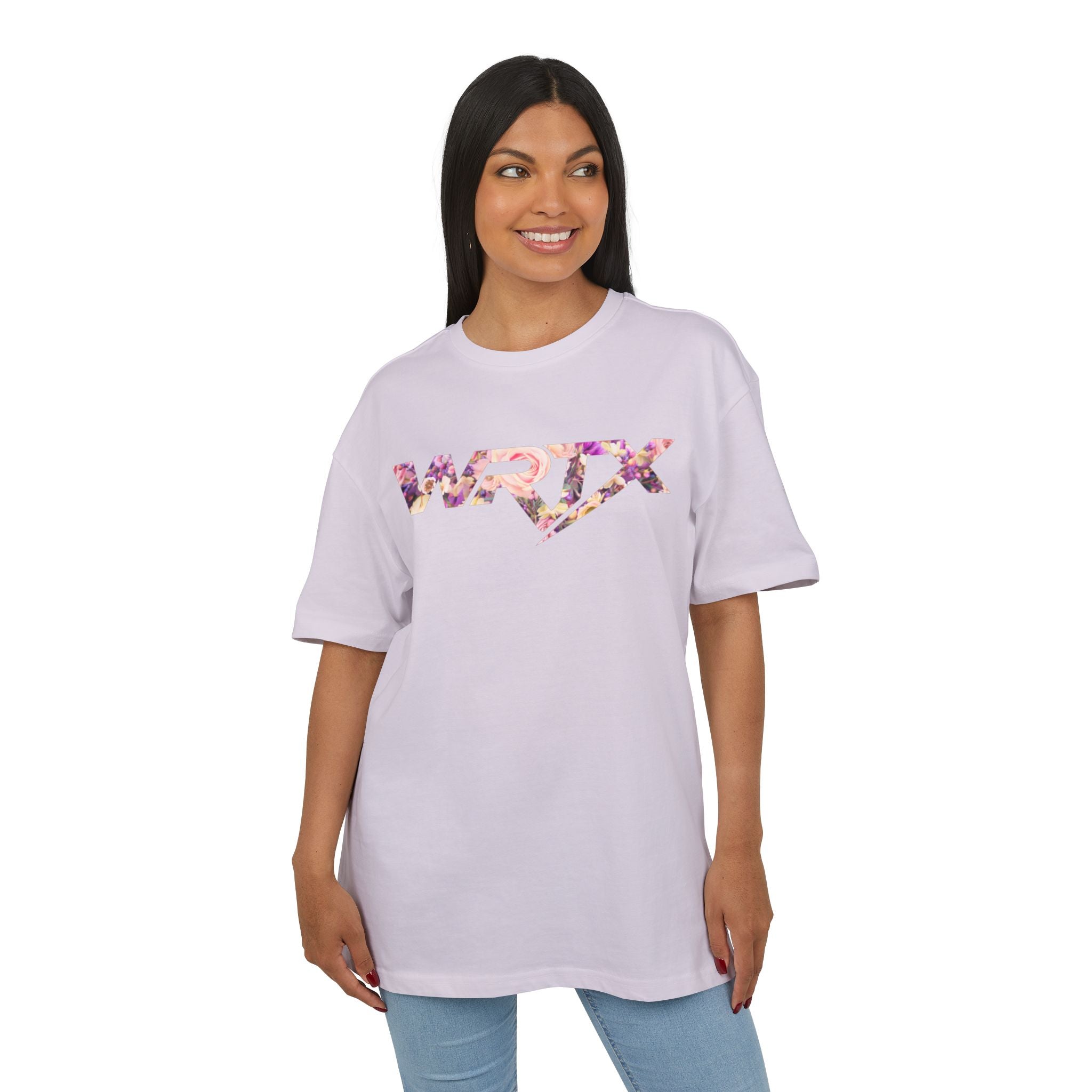 Floral WRX Tee — Oversized White Graphic T‑Shirt with Bouquet Back Print