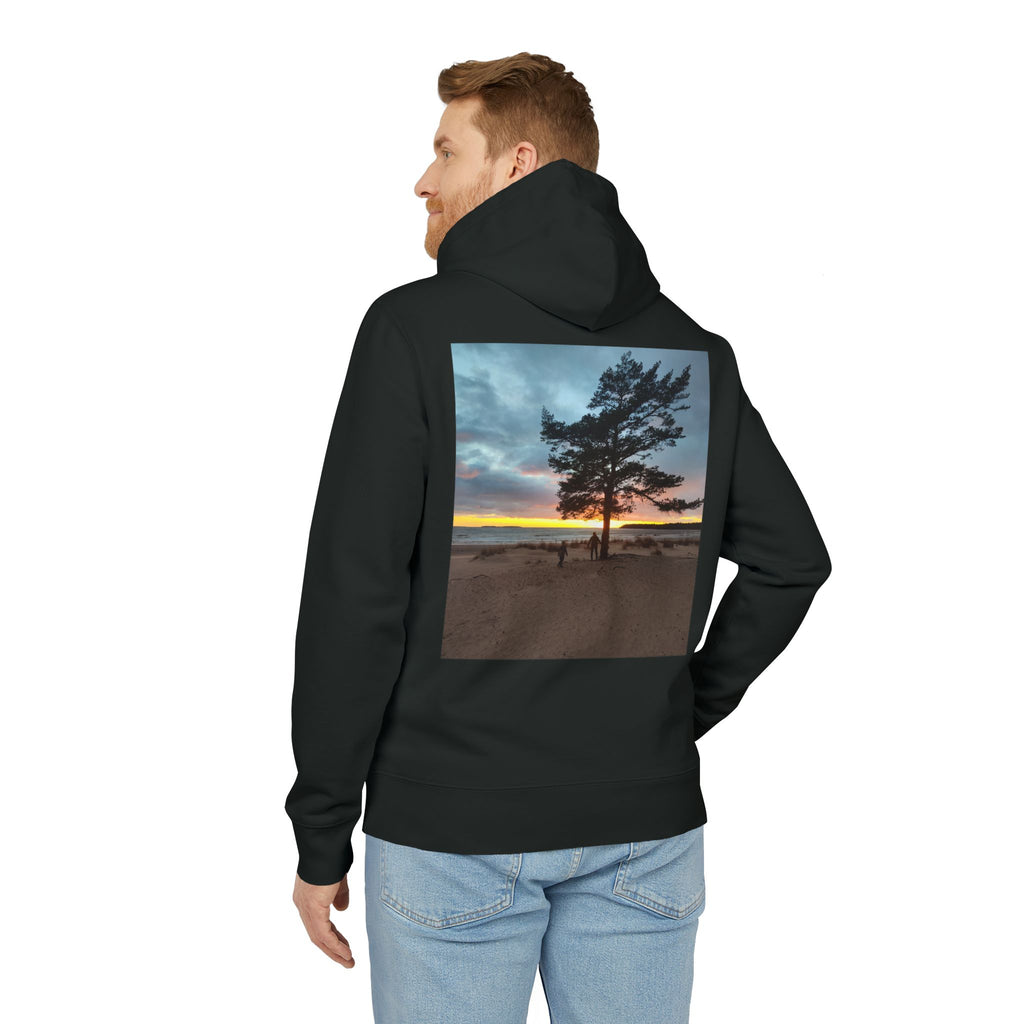 Sunset Beach Tree Hoodie — Scenic Back-Print Pullover