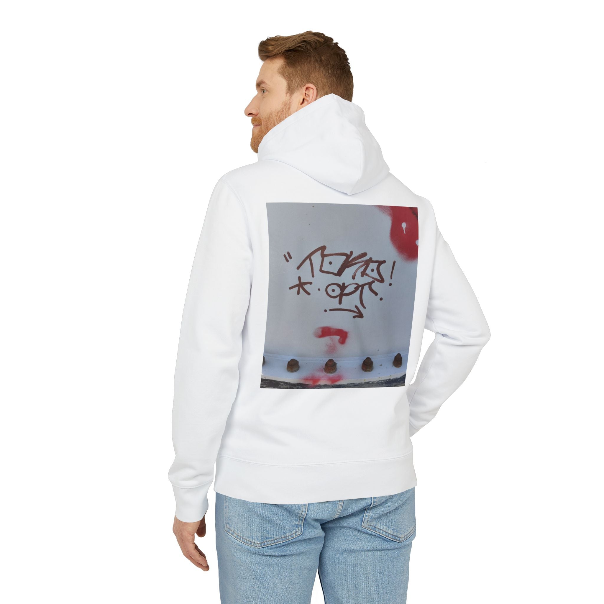 WRTX Graffiti Logo Hoodie — White Streetwear Pullover with Back Graphic