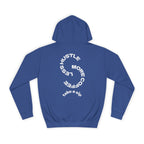 College Hoodie — WRTX Logo Front & “Hustle More, Coffee Less” Circle Back Design