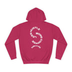 College Hoodie — WRTX Logo Front & “Hustle More, Coffee Less” Circle Back Design
