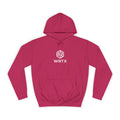 College Hoodie — WRTX Logo Front & “Hustle More, Coffee Less” Circle Back Design