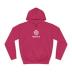 College Hoodie — WRTX Logo Front & “Hustle More, Coffee Less” Circle Back Design