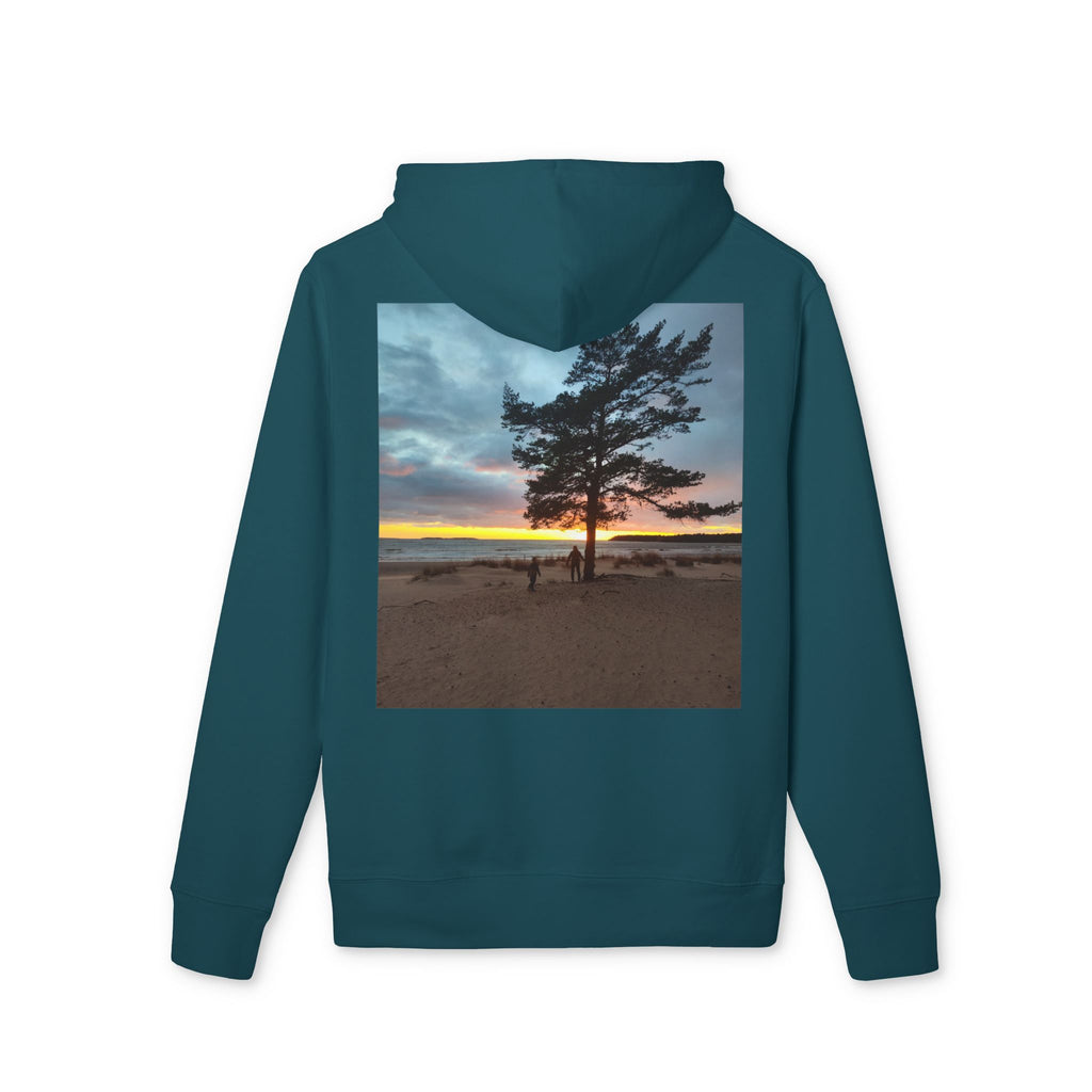 Sunset Beach Tree Hoodie — Scenic Back-Print Pullover