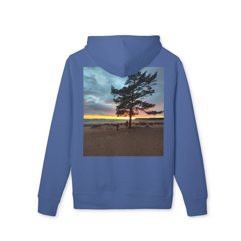 Sunset Beach Tree Hoodie — Scenic Back-Print Pullover