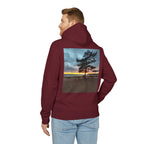 Sunset Beach Tree Hoodie — Scenic Back-Print Pullover
