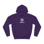 College Hoodie — WRTX Logo Front & “Hustle More, Coffee Less” Circle Back Design