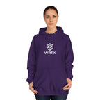 College Hoodie — WRTX Logo Front & “Hustle More, Coffee Less” Circle Back Design