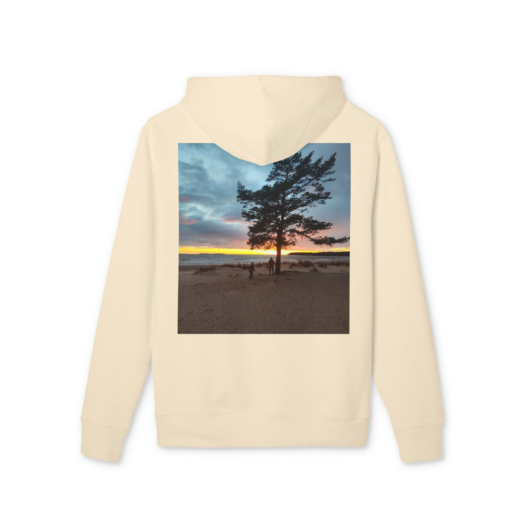 Sunset Beach Tree Hoodie — Scenic Back-Print Pullover