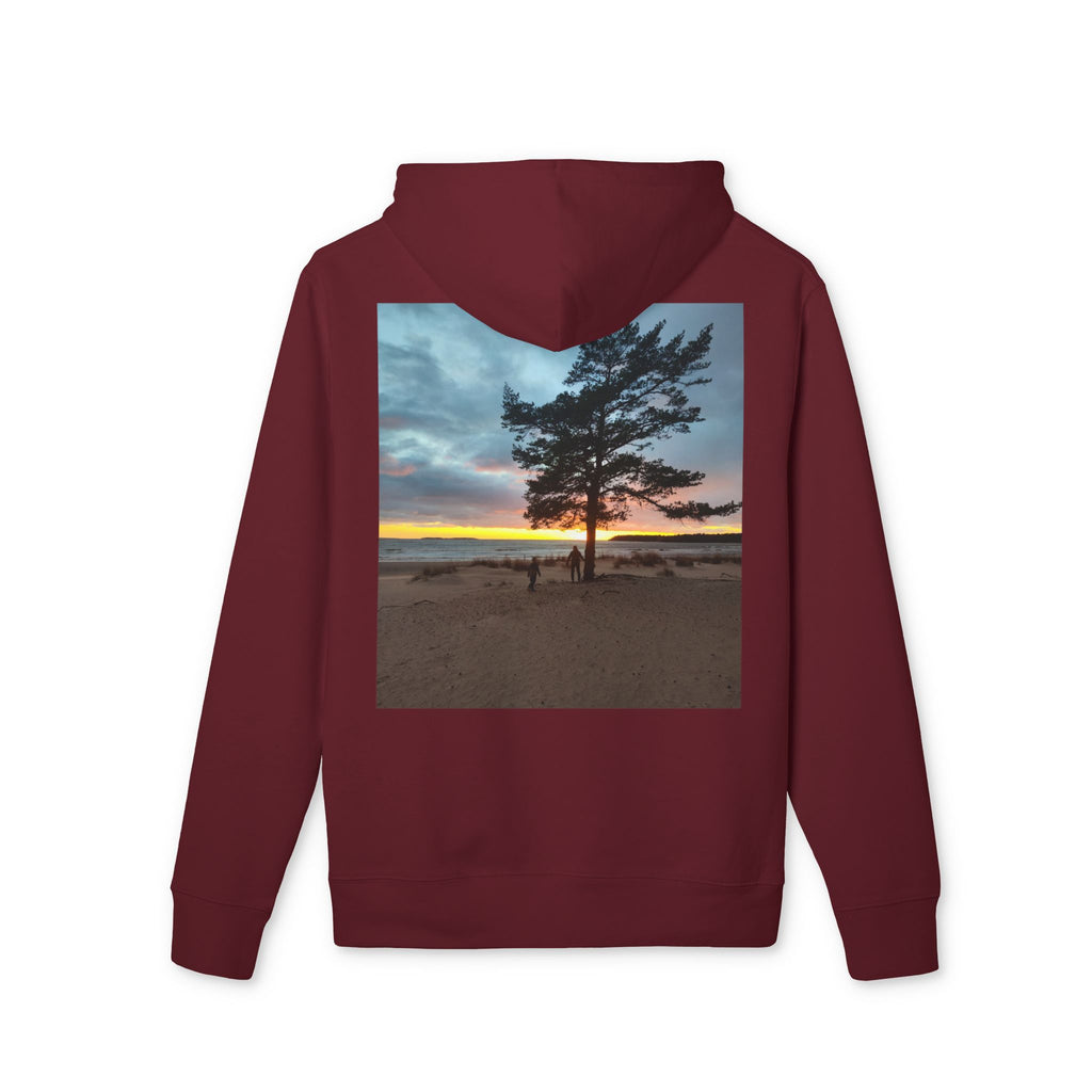 Sunset Beach Tree Hoodie — Scenic Back-Print Pullover